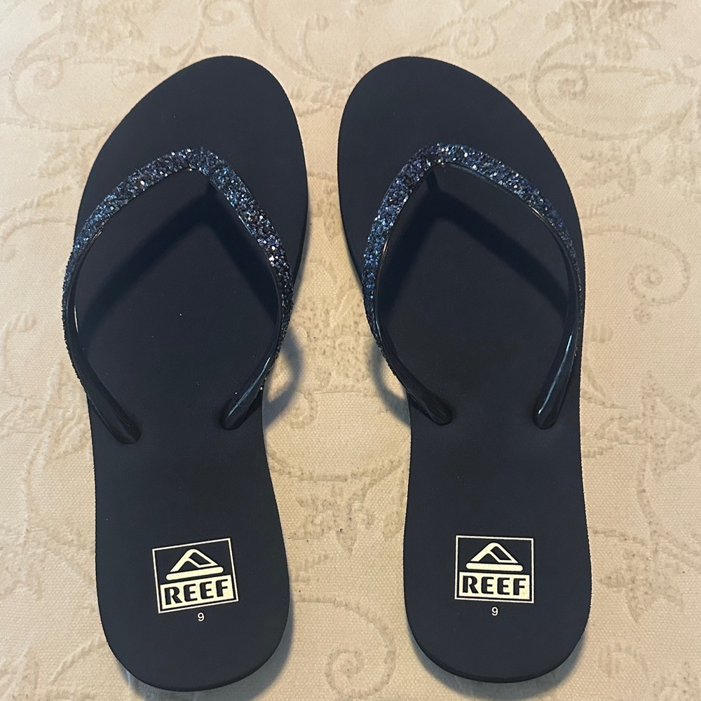 Reef Black Glitter Strap Women's Sandals size 9